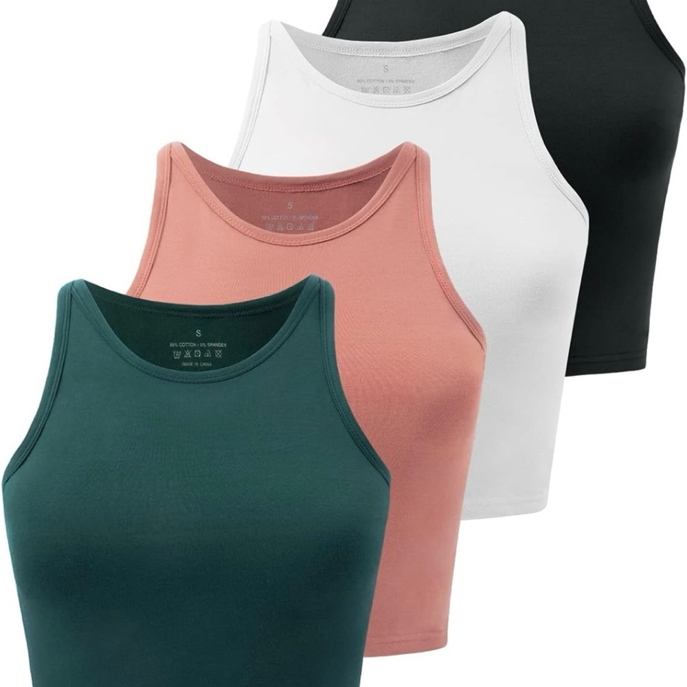 4pk - Women's Sleeveless Tank Top - Black, White, Pink, Green - Medium